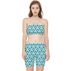 Teal Pretzel Illustrations Pattern Stretch Shorts And Tube Top Set by GardenOfOphir