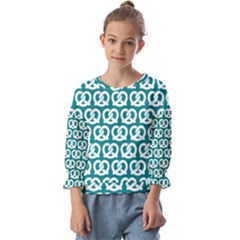 Teal Pretzel Illustrations Pattern Kids  Cuff Sleeve Top