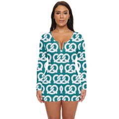 Teal Pretzel Illustrations Pattern Long Sleeve Boyleg Swimsuit by GardenOfOphir