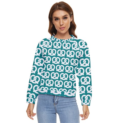 Teal Pretzel Illustrations Pattern Women s Long Sleeve Raglan Tee by GardenOfOphir