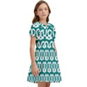 Teal Pretzel Illustrations Pattern Kids  Bow Tie Puff Sleeve Dress View2