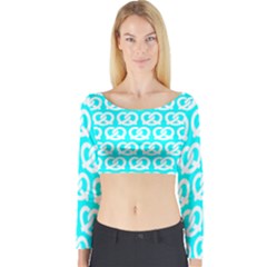 Aqua Pretzel Illustrations Pattern Long Sleeve Crop Top by GardenOfOphir