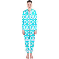 Aqua Pretzel Illustrations Pattern Hooded Jumpsuit (ladies) by GardenOfOphir