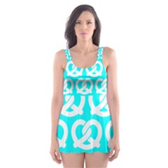 Aqua Pretzel Illustrations Pattern Skater Dress Swimsuit by GardenOfOphir