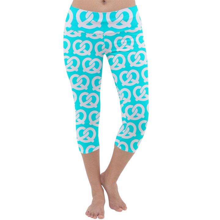 Aqua Pretzel Illustrations Pattern Capri Yoga Leggings