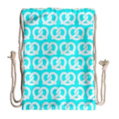 Aqua Pretzel Illustrations Pattern Drawstring Bag (large) by GardenOfOphir