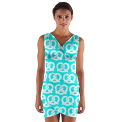 Aqua Pretzel Illustrations Pattern Wrap Front Bodycon Dress by GardenOfOphir