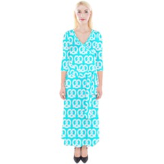 Aqua Pretzel Illustrations Pattern Quarter Sleeve Wrap Maxi Dress by GardenOfOphir