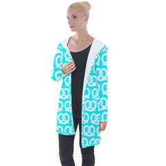 Aqua Pretzel Illustrations Pattern Longline Hooded Cardigan by GardenOfOphir