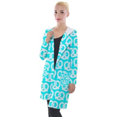 Aqua Pretzel Illustrations Pattern Hooded Pocket Cardigan by GardenOfOphir