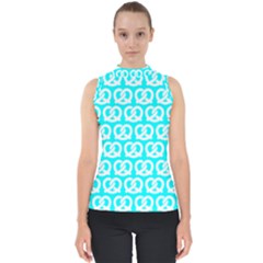 Aqua Pretzel Illustrations Pattern Mock Neck Shell Top by GardenOfOphir