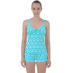 Aqua Pretzel Illustrations Pattern Tie Front Two Piece Tankini by GardenOfOphir