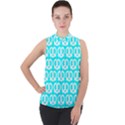 Aqua Pretzel Illustrations Pattern Mock Neck Chiffon Sleeveless Top View1