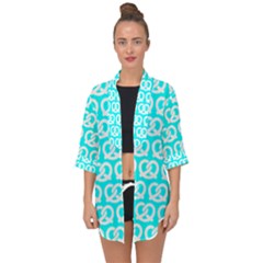 Aqua Pretzel Illustrations Pattern Open Front Chiffon Kimono by GardenOfOphir