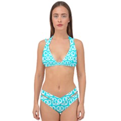 Aqua Pretzel Illustrations Pattern Double Strap Halter Bikini Set by GardenOfOphir