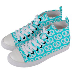 Aqua Pretzel Illustrations Pattern Women s Mid-top Canvas Sneakers by GardenOfOphir