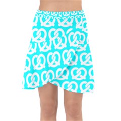 Aqua Pretzel Illustrations Pattern Wrap Front Skirt by GardenOfOphir