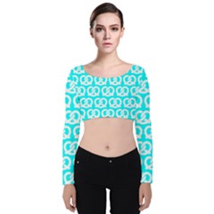 Aqua Pretzel Illustrations Pattern Velvet Long Sleeve Crop Top by GardenOfOphir