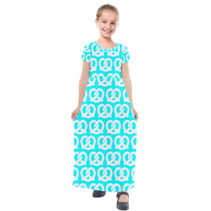 Aqua Pretzel Illustrations Pattern Kids  Short Sleeve Maxi Dress