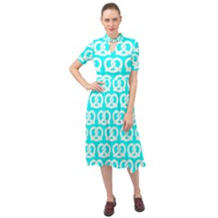 Aqua Pretzel Illustrations Pattern Keyhole Neckline Chiffon Dress by GardenOfOphir