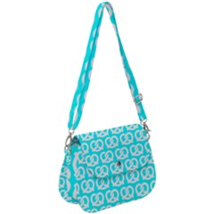 Aqua Pretzel Illustrations Pattern Saddle Handbag by GardenOfOphir