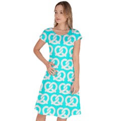 Aqua Pretzel Illustrations Pattern Classic Short Sleeve Dress by GardenOfOphir