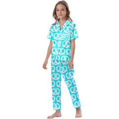 Aqua Pretzel Illustrations Pattern Kids  Satin Short Sleeve Pajamas Set by GardenOfOphir