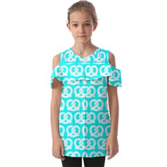 Aqua Pretzel Illustrations Pattern Fold Over Open Sleeve Top by GardenOfOphir