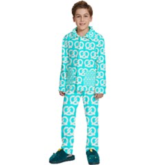 Aqua Pretzel Illustrations Pattern Kids  Long Sleeve Velvet Pajamas Set