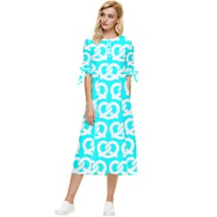 Aqua Pretzel Illustrations Pattern Bow Sleeve Chiffon Midi Dress by GardenOfOphir