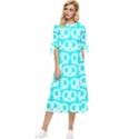 Aqua Pretzel Illustrations Pattern Bow Sleeve Chiffon Midi Dress View1