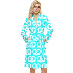 Aqua Pretzel Illustrations Pattern Long Sleeve Velvet Robe by GardenOfOphir