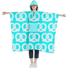 Aqua Pretzel Illustrations Pattern Women s Hooded Rain Ponchos