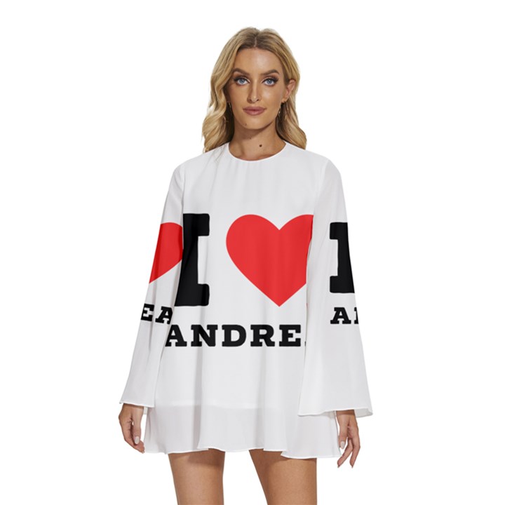 i love andrea Round Neck Long Sleeve Bohemian Style Chiffon Mini Dress