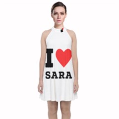 I Love Sara Velvet Halter Neckline Dress  by ilovewhateva