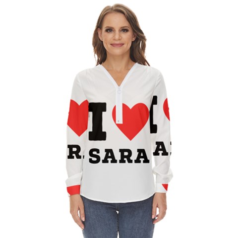 I Love Sara Zip Up Long Sleeve Blouse by ilovewhateva