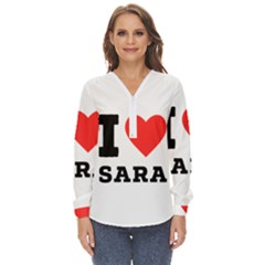 I Love Sara Zip Up Long Sleeve Blouse