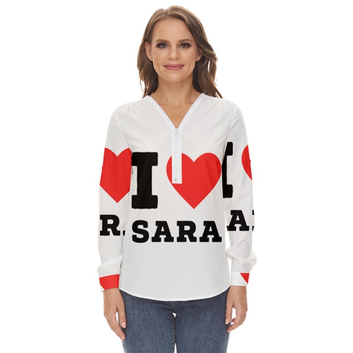 I love sara Zip Up Long Sleeve Blouse