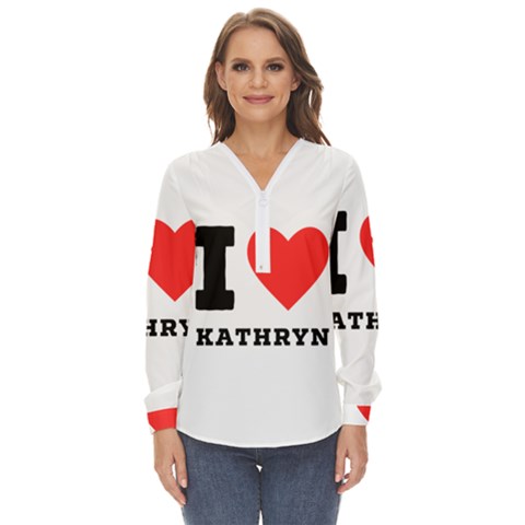 I Love Kathryn Zip Up Long Sleeve Blouse by ilovewhateva