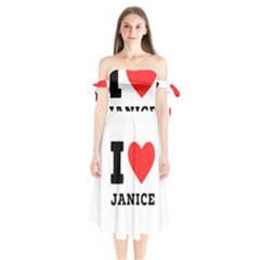 I Love Janice Shoulder Tie Bardot Midi Dress by ilovewhateva