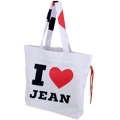 I Love Jean Drawstring Tote Bag by ilovewhateva