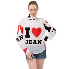 I Love Jean High Neck Long Sleeve Chiffon Top by ilovewhateva