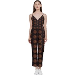 Pattern Floral Texture Icons V-neck Spaghetti Strap Tie Front Jumpsuit by Semog4