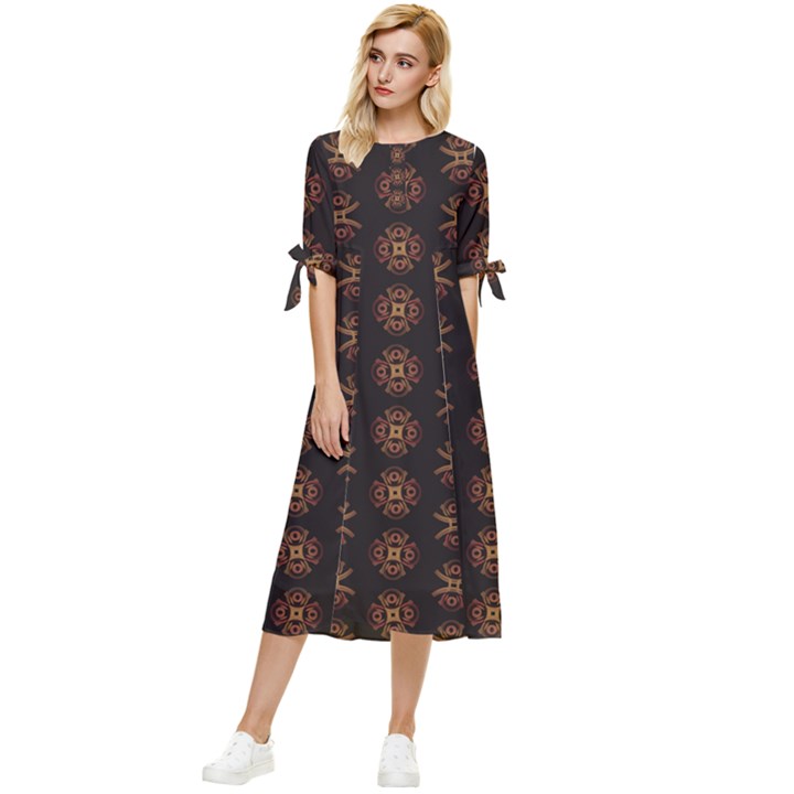 Pattern Floral Texture Icons Bow Sleeve Chiffon Midi Dress