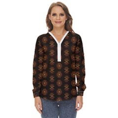 Pattern Floral Texture Icons Zip Up Long Sleeve Blouse