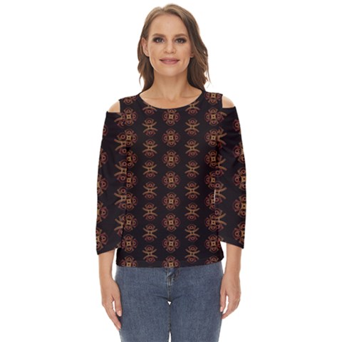 Pattern Floral Texture Icons Cut Out Wide Sleeve Top by Semog4