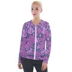 Background Pattern Flower Texture Velvet Zip Up Jacket