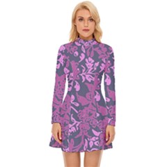 Background Pattern Flower Texture Long Sleeve Velour Longline Dress