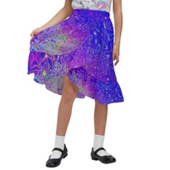 Psychedelic Retrovintage Colorful Kids  Ruffle Flared Wrap Midi Skirt