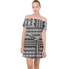 Tribal Zentangle Line Pattern Off Shoulder Chiffon Dress by Semog4